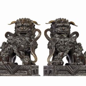 COPPIA DI LEONI, CINA, DINASTIA QING, SEC. XVIII-XIX  - Asta Arte Orientale | 东方艺术 - Associazione Nazionale - Case d'Asta italiane