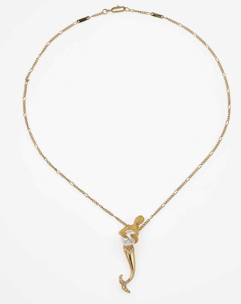 Carrera y Carrera. Pendente sirena con perla e diamanti  - Asta Gioielli - Associazione Nazionale - Case d'Asta italiane