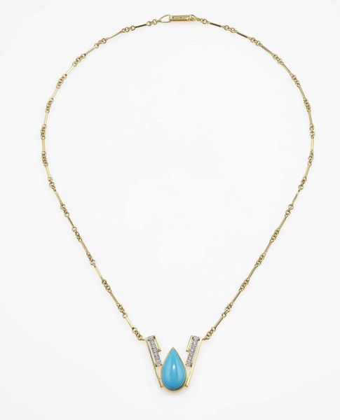 Pendente con turchese e diamanti  - Asta Gioielli - Associazione Nazionale - Case d'Asta italiane