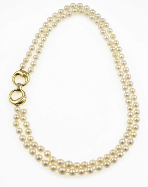 Collana a due fili di perle coltivate  - Asta Gioielli - Associazione Nazionale - Case d'Asta italiane