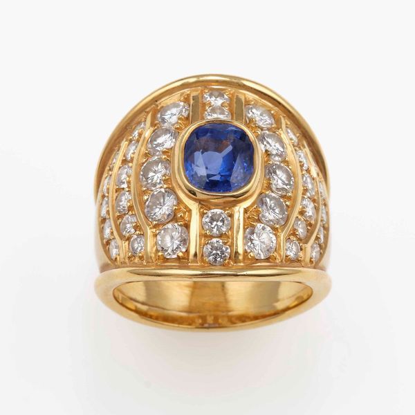 Anello con zaffiro e diamanti taglio brillante  - Asta Gioielli - Associazione Nazionale - Case d'Asta italiane