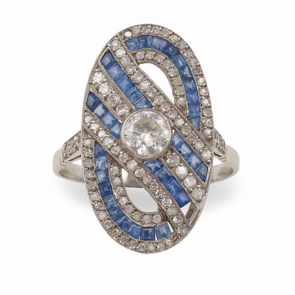 Anello con diamanti e piccoli zaffiri  - Asta Gioielli - Associazione Nazionale - Case d'Asta italiane