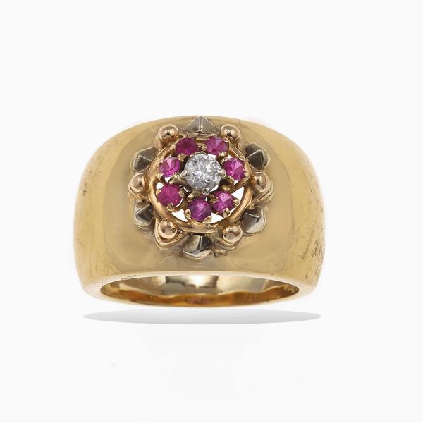 Anello con rubini e piccolo diamante  - Asta Gioielli - Associazione Nazionale - Case d'Asta italiane