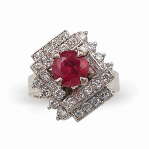 Anello con rubino di 1.00 circa e diamanti  - Asta Gioielli - Associazione Nazionale - Case d'Asta italiane