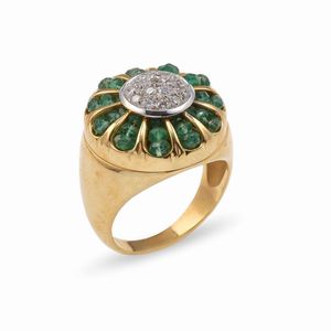 Anello con smeraldi e diamanti  - Asta Gioielli - Associazione Nazionale - Case d'Asta italiane