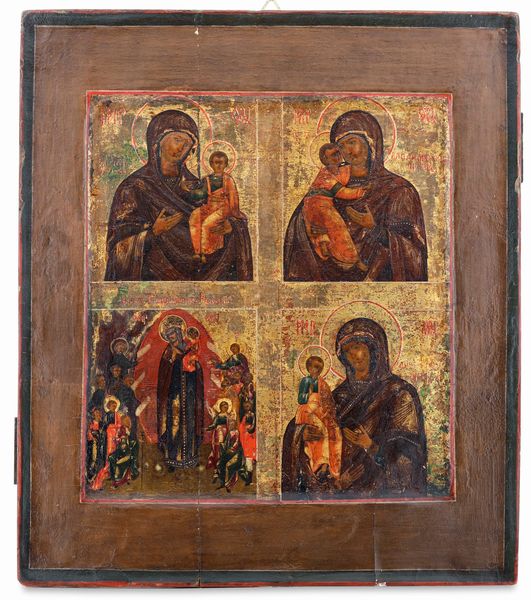 Icona a tempera su tavola raffigurante la Deipara con Bambino. Russia XVIII-XIX secolo  - Asta Argenti da Collezione | Antichi - Associazione Nazionale - Case d'Asta italiane