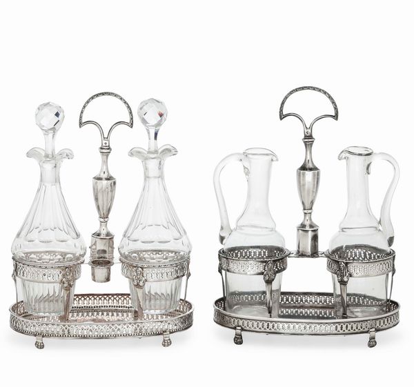 Due acetoliere. Argento primo titolo fuso, sbalzato e traforato. Genova XIX secolo, marchi con aquila e delfino in uso dal 1825 al 1872 e dell�argentiere (non identificato)  - Asta Argenti da Collezione | Antichi - Associazione Nazionale - Case d'Asta italiane