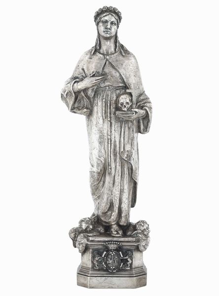 Santa Rosalia. Importante scultura in argento fuso a cera persa e cesellato. Firmata Giovanni Nicolini, Roma 1952, N.1  - Asta Argenti da Collezione | Antichi - Associazione Nazionale - Case d'Asta italiane