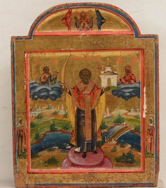 Scuola balcanica del XIX secolo Mirofore al Santo Sepolcro<BR>San Nicola  - Asta Argenti da collezione | XX secolo - Associazione Nazionale - Case d'Asta italiane