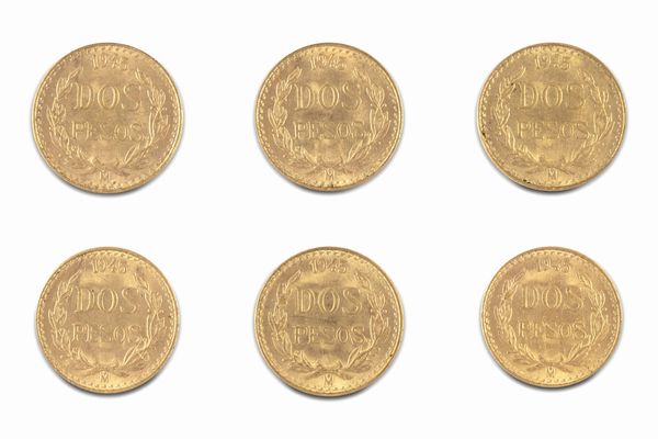 Messico - Estados Unidos Mexicanos (dal 1905) : Lotto di 6 esemplari di 2 Pesos  - Asta Numismatica - Associazione Nazionale - Case d'Asta italiane