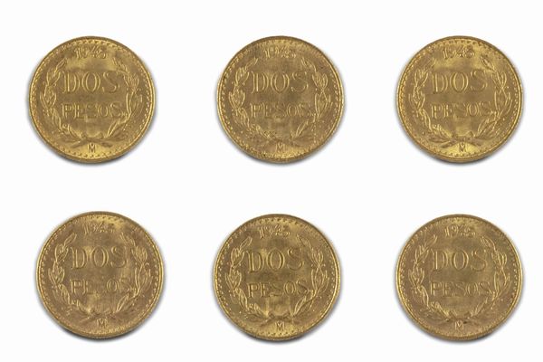 Messico - Estados Unidos Mexicanos (dal 1905) : Lotto di 6 esemplari di 2 Pesos  - Asta Numismatica - Associazione Nazionale - Case d'Asta italiane