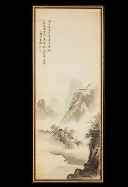 Dipinto su carta raffigurante paesaggio montano con iscrizione, Cina, Dinastia Qing, XIX secolo  - Asta Chinese Works of Art - Associazione Nazionale - Case d'Asta italiane