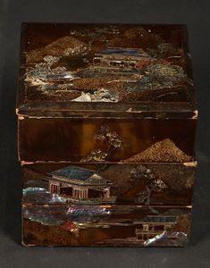 Bento in legno laccato con paesaggi, Cina, Dinastia Qing, XIX secolo  - Asta Chinese Works of Art - Associazione Nazionale - Case d'Asta italiane