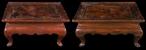 Coppia di tavolini da the in legno e lacca con immagini di Guanyin, Cina, Dinastia Qing, XIX secolo  - Asta Chinese Works of Art - Associazione Nazionale - Case d'Asta italiane