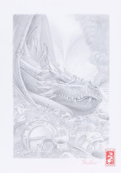Ivan Cavini : Smaug sotto la montagna  - Asta L'arte de ''Il Signore degli Anelli'' - Associazione Nazionale - Case d'Asta italiane