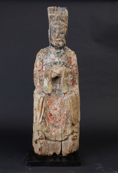 Figura di Wenchang Dijun scolpita in legno con tracce di policromi, Cina, Dinastia Ming, XVII secolo  - Asta Arte Orientale - Associazione Nazionale - Case d'Asta italiane