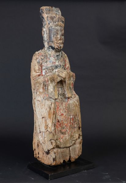 Figura di Wenchang Dijun scolpita in legno con tracce di policromi, Cina, Dinastia Ming, XVII secolo  - Asta Arte Orientale - Associazione Nazionale - Case d'Asta italiane