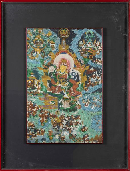 Thangka su seta entro cornice con figura centrale di divinit e guerrieri, Tibet, XIX secolo  - Asta Arte Orientale - Associazione Nazionale - Case d'Asta italiane