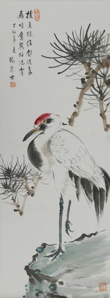 Dipinto su carta raffigurante airone e iscrizione, Cina, XX secolo  - Asta Arte Orientale - Associazione Nazionale - Case d'Asta italiane