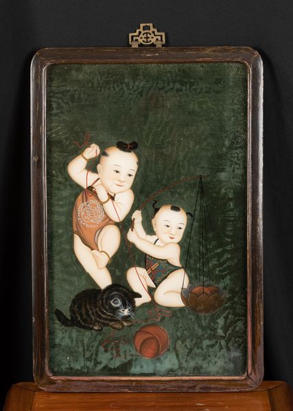 Coppia di dipinti su vetro raffiguranti bambini che giocano, Cina, Dinastia Qing, XIX secolo  - Asta Arte Orientale - Associazione Nazionale - Case d'Asta italiane