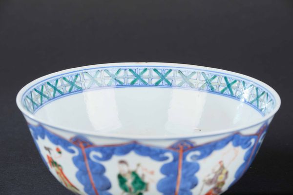 Coppia di ciotole in porcellana Famiglia Verde con figure di saggi entro riserve, Cina, Dinastia Qing, XIX secolo  - Asta Arte Orientale - Associazione Nazionale - Case d'Asta italiane