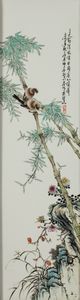 Coppia di placche in porcellana raffiguranti soggetti naturalistici con uccellini tra rami in fiore e iscrizioni, Cina, XX secolo  - Asta Arte Orientale - Associazione Nazionale - Case d'Asta italiane