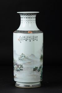 Vaso in porcellana con raffigurazioni di paesaggio, Cina, Repubblica, XX secolo  - Asta Arte Orientale - Associazione Nazionale - Case d'Asta italiane