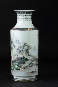 Vaso in porcellana con raffigurazioni di paesaggio, Cina, Repubblica, XX secolo  - Asta Arte Orientale - Associazione Nazionale - Case d'Asta italiane