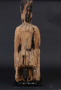 Figura di Wenchang Dijun scolpita in legno con tracce di policromi, Cina, Dinastia Ming, XVII secolo  - Asta Arte Orientale - Associazione Nazionale - Case d'Asta italiane
