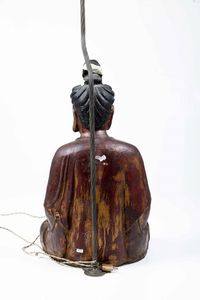 Buddha in legno dorato montato a lampada, Cina, XIX secolo  - Asta Arte Orientale - Associazione Nazionale - Case d'Asta italiane
