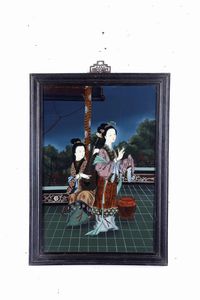 Cinque dipinti su vetro raffiguranti scene di vita comune, Cina, XX secolo  - Asta Arte Orientale - Associazione Nazionale - Case d'Asta italiane