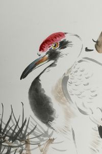 Dipinto su carta raffigurante airone e iscrizione, Cina, XX secolo  - Asta Arte Orientale - Associazione Nazionale - Case d'Asta italiane