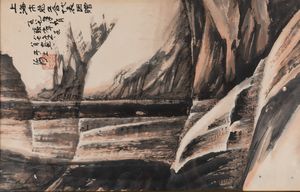 Dipinto su carta raffigurante soggetto naturalistico con iscrizione, Cina, XX secolo  - Asta Arte Orientale - Associazione Nazionale - Case d'Asta italiane