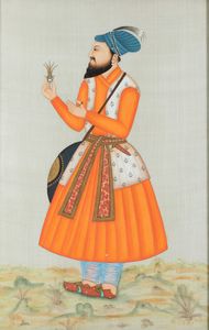 Coppia di dipinti su seta raffiguranti Maharaja, India, XIX secolo  - Asta Arte Orientale - Associazione Nazionale - Case d'Asta italiane