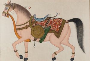Coppia di dipinti su seta raffiguranti cavalli da parata, India, XIX secolo  - Asta Arte Orientale - Associazione Nazionale - Case d'Asta italiane