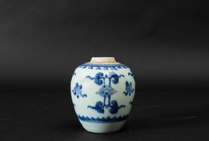 Piccola Ginger Jar in porcellana bianca e blu con decori naturalistici, Cina, Dinastia Qing, epoca Shunzhi (1644-1661)  - Asta Arte Orientale - Associazione Nazionale - Case d'Asta italiane