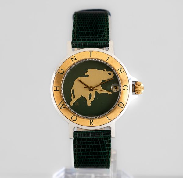 HUNTING WORLD - Orologio svizzero automatico in acciaio con lunetta in oro 18k e quadrante verde militare  - Asta Orologi  - Associazione Nazionale - Case d'Asta italiane