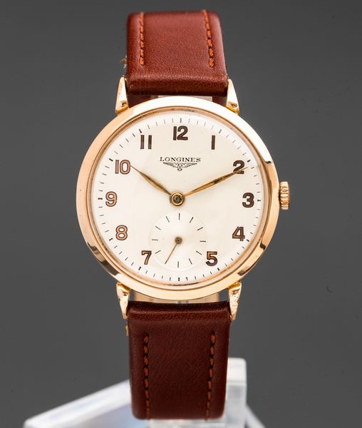 LONGINES - Orologio da polso in oro rosa 18k carica manuale con numeri Arabi e secondi al sei  - Asta Orologi  - Associazione Nazionale - Case d'Asta italiane