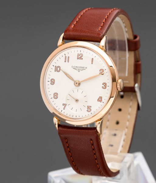 LONGINES - Orologio da polso in oro rosa 18k carica manuale con numeri Arabi e secondi al sei  - Asta Orologi  - Associazione Nazionale - Case d'Asta italiane