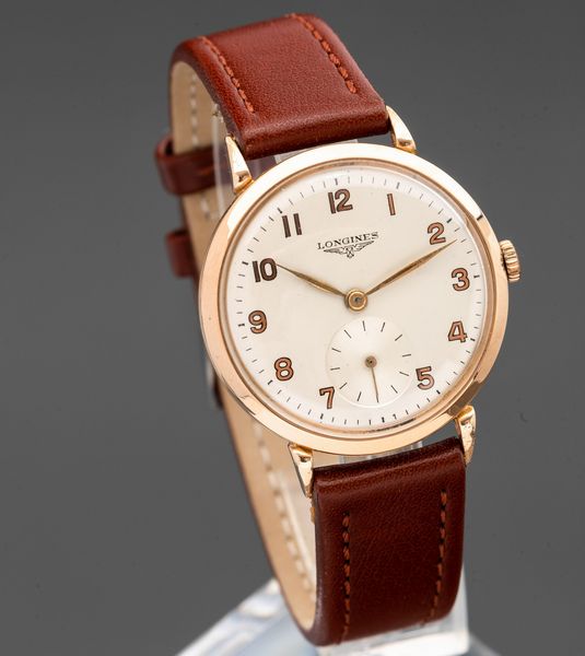LONGINES - Orologio da polso in oro rosa 18k carica manuale con numeri Arabi e secondi al sei  - Asta Orologi  - Associazione Nazionale - Case d'Asta italiane