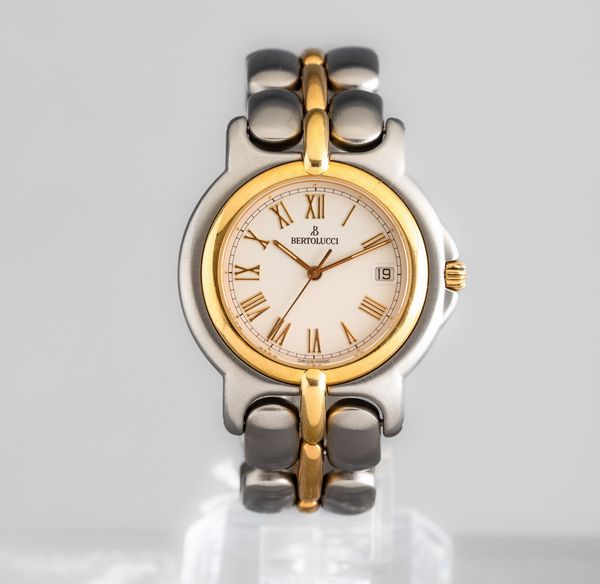BERTOLUCCI - Pulchra , orologio acciaio e oro al quarzo con datario, quadrante bianco con numeri Romani  - Asta Orologi  - Associazione Nazionale - Case d'Asta italiane