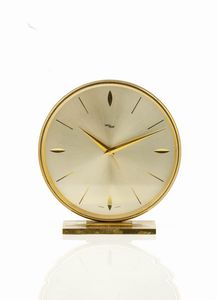 IMHOF - Pendoletta da tavolo con sveglia, carica manuale con riserva di 8 giorni in ottone dorato, anni '80  - Asta Orologi  - Associazione Nazionale - Case d'Asta italiane