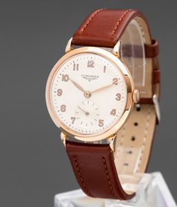 LONGINES - Orologio da polso in oro rosa 18k carica manuale con numeri Arabi e secondi al sei  - Asta Orologi  - Associazione Nazionale - Case d'Asta italiane