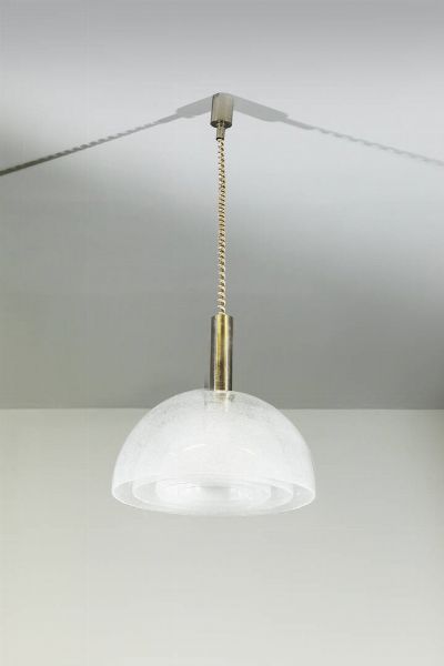 CARLO NASON : Lampada a sospensione costituita da elementi in vetro pulegoso. Anni '70 diam cm45  - Asta Design - Associazione Nazionale - Case d'Asta italiane