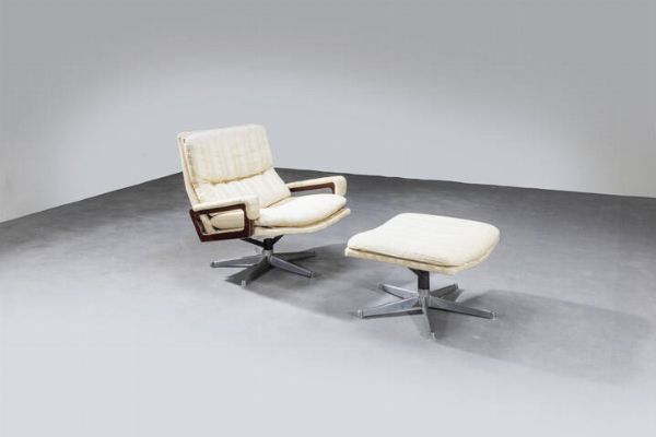 ANDRE' VANDENBEUK : Poltrona con poggiapiedi mod. King  - Asta Design - Associazione Nazionale - Case d'Asta italiane