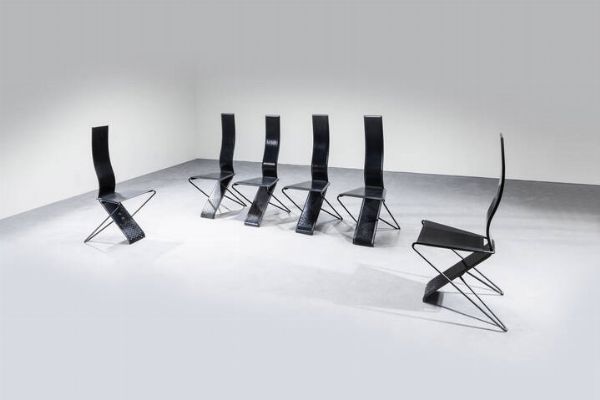 PIETRO AROSIO : Sei sedie mod. Impronta  - Asta Design - Associazione Nazionale - Case d'Asta italiane