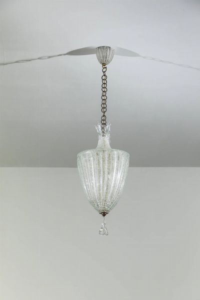 BAROVIER & TOSO : Lanterna in vetro a pulegoso. Anni '50 cm 100x28  - Asta Design - Associazione Nazionale - Case d'Asta italiane