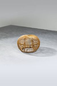 FRANCO ALBINI - Sgabello in giunco e malacca. Anni '50 cm 39x58