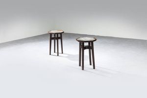 QUARTI - Coppia di tavolini in legno  piano in vetro Anni '50 cm 55x40