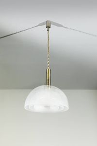 CARLO NASON - Lampada a sospensione costituita da elementi in vetro pulegoso. Anni '70 diam cm45